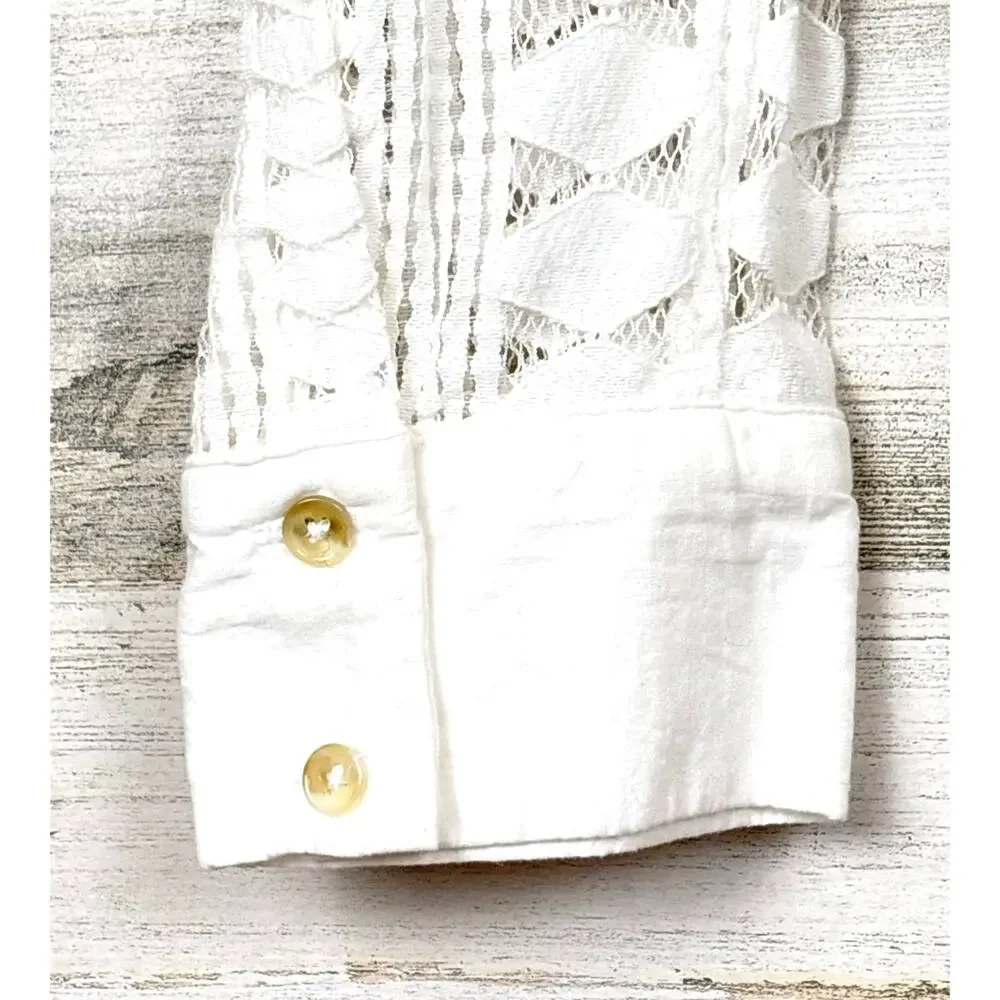 Anthropologie Meadow Rue Womens 14 White Lace Button Front Boho Blouse